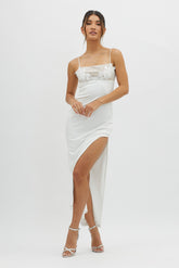 Misha Embellished Bust Midi Dress White